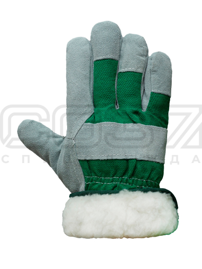 Перчатки-спилковые-комбинированные-зелёные-утеплённые-1